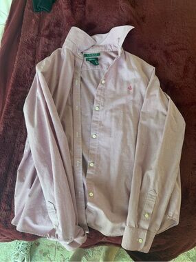 Ralph Lauren Men's Red and White Microcheck Dress Shirt